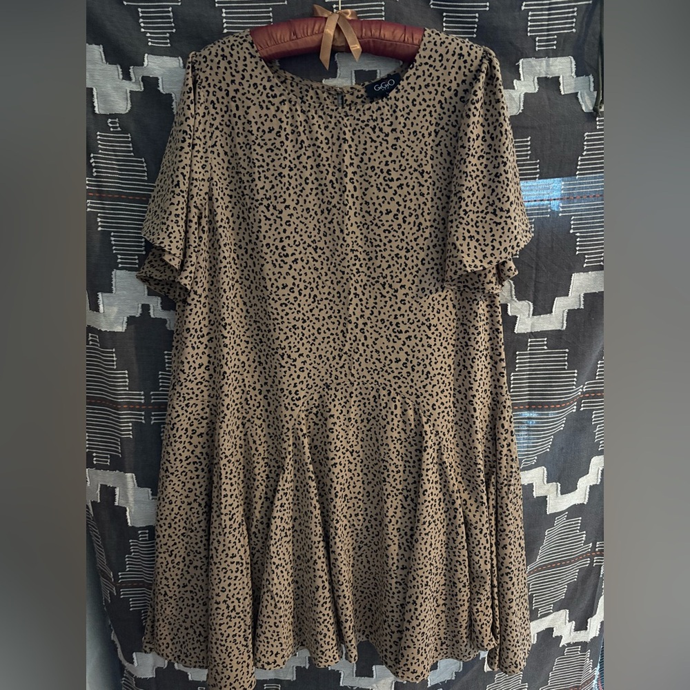 Elegant Tan Leopard Print Midi Dress